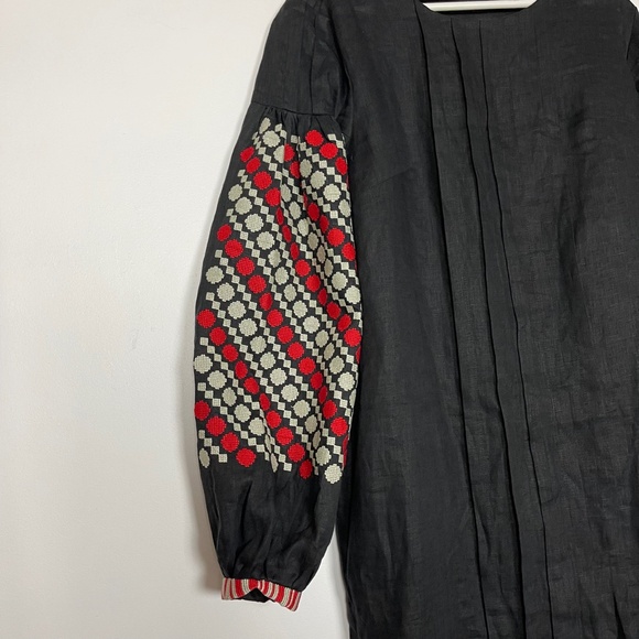 Etnodim Vyshyvanka Dress Linen Black Red White Ethnic Ukrainian RARE - Picture 3 of 12